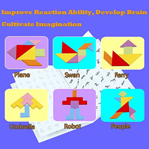 HVDHYY 3 in 1 Tetris+Tangram+Tablero de Dibujo Juego de Rompecabezas de Madera Juguetes Montessori Magnetico de Viaje y 1 Bolígrafo Borrable para Juguetes Educativos Montessori para de 3 a 10 años