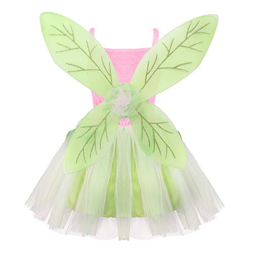 IEFIEL Disfraz de Hadas Niña Vestido Campanillas con Alas de Fiesta Navidad Carnaval Halloween Disfraz de Princesa Niña Verde 2-4 años