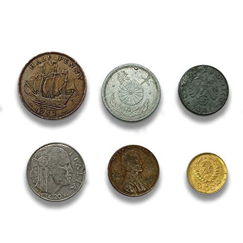 IMPACTO COLECCIONABLES Segunda Guerra Mundial - 6 Monedas Originales de los participantes de los Aliados y del Eje - 1939-1945