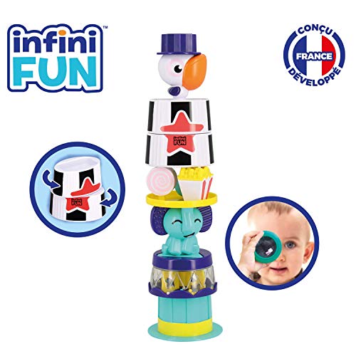 InfiniFUN - Los acrobates sensoriales, Juguete de Primera Edad, Juguete sensorial, Juguete de apilamiento y clasificador de Forma, kaleidoscopio, Multicolor