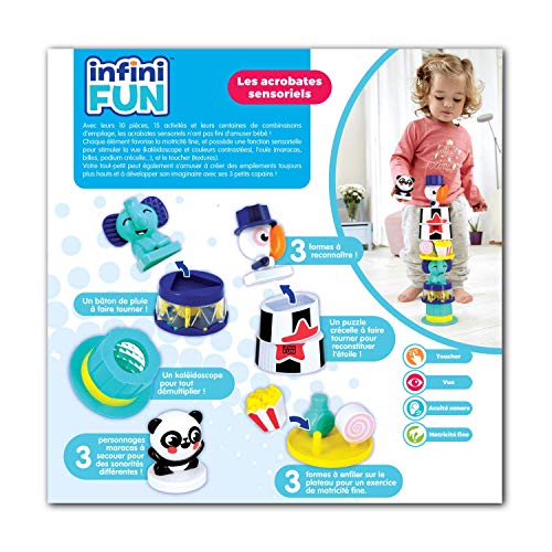 InfiniFUN - Los acrobates sensoriales, Juguete de Primera Edad, Juguete sensorial, Juguete de apilamiento y clasificador de Forma, kaleidoscopio, Multicolor