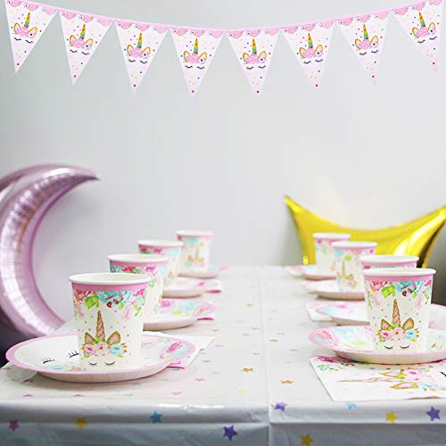 INTVN 48 pcs Vajilla de Unicornio, Suministros de fiesta de unicornio, Platos, Servilletas, Cubiertos Vajilla de cumpleaños Infantil para Unicornio Fiesta 6 Invitados