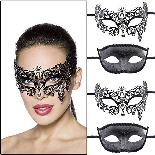 INTVN Antifaz Sexy, 2 Piezas Máscara de Mascarada, Antifaces Metalizadas Estilo Veneciano, para Carnaval, Halloween o Mardi Gras, Negra