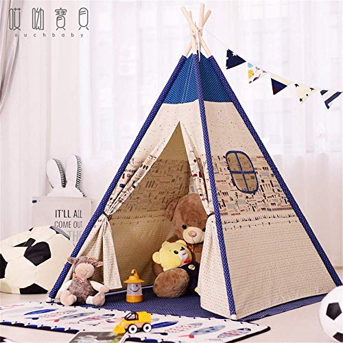 IREANJ de juegos Compatible with niños tienda azul Aguja rayada princesa Carpa Fotografía Avión Boy Puntales niños de la tienda india Playhouse plegable Juguetes de toldo de lona de algodón Tipi Compa