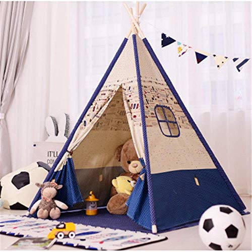 IREANJ de juegos Compatible with niños tienda azul Aguja rayada princesa Carpa Fotografía Avión Boy Puntales niños de la tienda india Playhouse plegable Juguetes de toldo de lona de algodón Tipi Compa