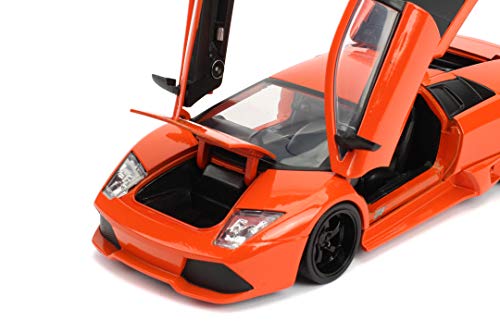 Jada Toys Fast & Furious Roman's Lamborghini Murcielago LP640 - Coche Tuning a Escala 1:24, Puertas batientes, capó y Maletero, Rueda Libre, Color Naranja