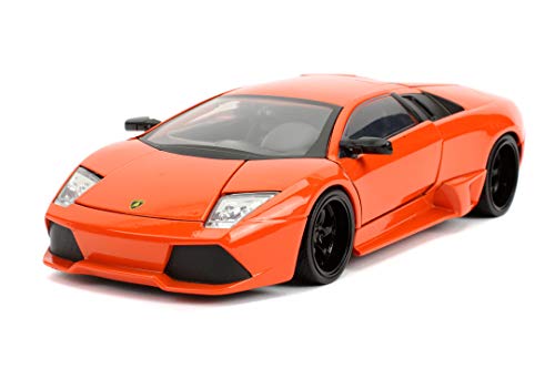 Jada Toys Fast & Furious Roman's Lamborghini Murcielago LP640 - Coche Tuning a Escala 1:24, Puertas batientes, capó y Maletero, Rueda Libre, Color Naranja