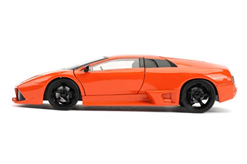 Jada Toys Fast & Furious Roman's Lamborghini Murcielago LP640 - Coche Tuning a Escala 1:24, Puertas batientes, capó y Maletero, Rueda Libre, Color Naranja