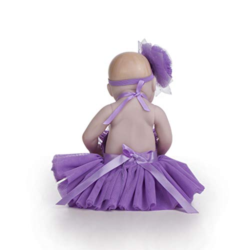 JIACUO Mini muñeca niñas durmiendo en cuerpos de Silicona de Vinilo Juguetes Hechos a Mano y Vestido Morado