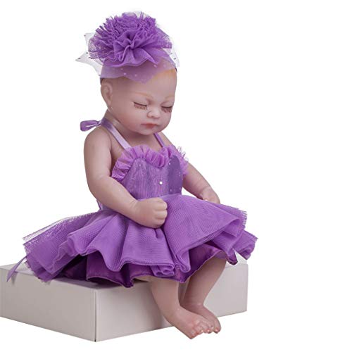 JIACUO Mini muñeca niñas durmiendo en cuerpos de Silicona de Vinilo Juguetes Hechos a Mano y Vestido Morado