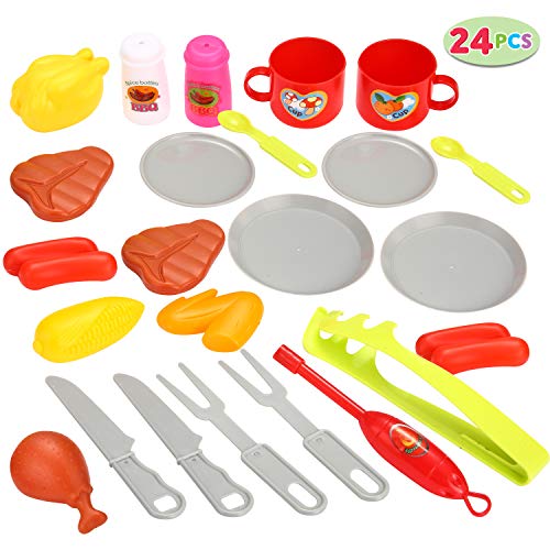 JOYIN 24 Piezas Juguete y Juego de Cocina de Pequeño Cocinero Barbacoa para Niños