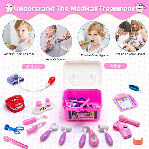 JOYIN Kit médico de 31 Piezas para niños, Juego médico de simulación, Juguete para Jugar al Dentista, Juguetes educativos para médicos con Estetoscopio electrónico, Disfraz de Disfraces