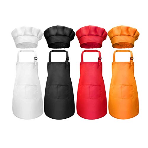 JSJJAWD Delantal Chef niños faldón Delantero Bolsillo Bib Niños Niñas Delantal Arte de la Cocina Delantal de los niños Pintura Cocinar Juegos Sombrero del bebé (Color : Red, Size : M)