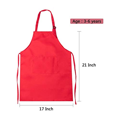 JSJJAWD Delantal Chef niños faldón Delantero Bolsillo Bib Niños Niñas Delantal Arte de la Cocina Delantal de los niños Pintura Cocinar Juegos Sombrero del bebé (Color : Red, Size : M)