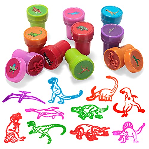 Juego de 12 bolsas de regalo con diseño de dinosaurio, relleno con sacapuntas de dinosaurio, figura de dinosaurio, pulsera de vuelta, pegatina, lápiz para premios de juegos de fiesta de niños