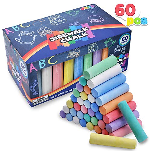 Juego de 60 tizas no tóxicas lavables al aire libre Jumbo (10 colores) para dibujo de pizarra, juegos de verano al aire libre y pintura de parque infantil