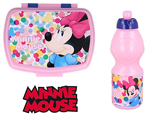 Juego de almuerzo de Minnie Mouse para la escuela, 2 piezas, fiambrera y botella de plástico para niños y bebés, sin BPA