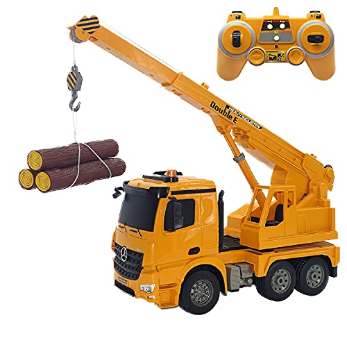 Juguetecnic Camión Teledirigido Grua Mercedes Benz Arocs 1:20 2.4Ghz | Luces y Sonidos Realistas, Coche RC Radiocontrol con Batería | Juguetes Construcción Radio Control para Niños, Amarillo