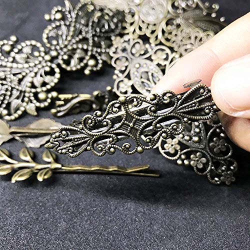 Jurxy 10PCS Lado de aleación de Metal Pinzas Cabello Flequillo Pasadores de Pelo Antiguo Horquilla para Mujeres niñas Peinado Grueso Tocado Accesorios para el Cabello - Bronce