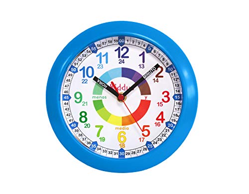 Kiddus Reloj Pedagógico para Niñas y Niños. De Pared, Analógico. Aprende la Hora con Nuestro Fácil Sistema Time Teacher. Ejercicios Incluídos. Mecanismo Silencioso. Pared Azul