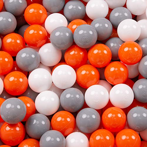 KiddyMoon 200 ∅ 7Cm Bolas Colores De Plástico para Piscina Certificadas para Niños, Naranja/Gris/Blanco