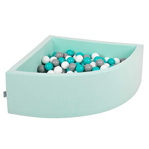 KiddyMoon 90X30cm/300 Bolas Piscina De Bolas ∅ 7Cm para Ninos Cuarto Angular Hecha En La UE, Menta:Gris/Blanco/Turquesa