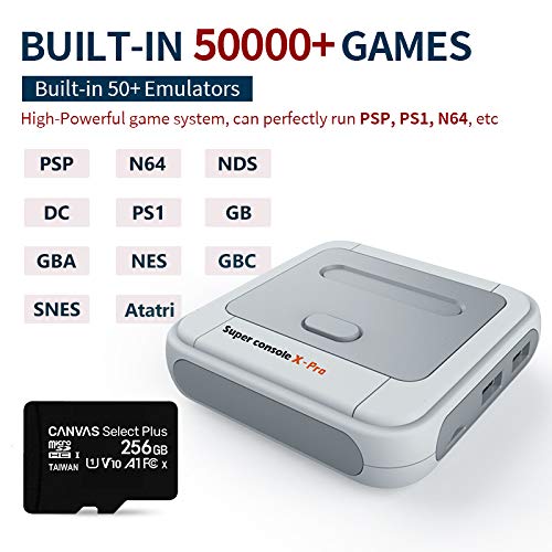 KINMRIS Consola de videojuegos Super Consola X PRO 256G incorporada en más de 50000 juegos, Consola súper retro de juegos para TV 4K compatible con salida HD, compatible con 5 jugadores