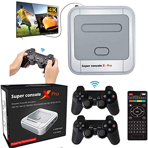 KINMRIS Consola de videojuegos Super Consola X PRO 256G incorporada en más de 50000 juegos, Consola súper retro de juegos para TV 4K compatible con salida HD, compatible con 5 jugadores