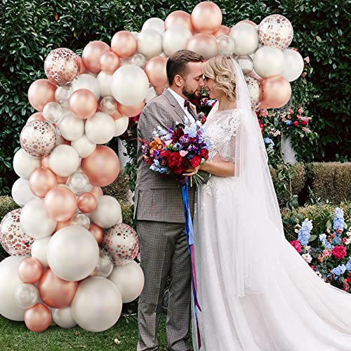 Kit de Arco de Globos Boda, Rosa Dorado Blanco Globos Fiesta Cumpleaños con Globos de Confeti, Kit Arco Guirnalda Globos para Niñas Mujeres Decoraciones de Fiesta de Cumpleaños (85 Piezas)