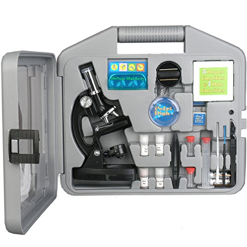 Kit de microscopio M30-ABS-KT2 para niños de AmScope-KIDS, de 120X-240X-300X-480X-600X-1200X, brazo metálico, biología