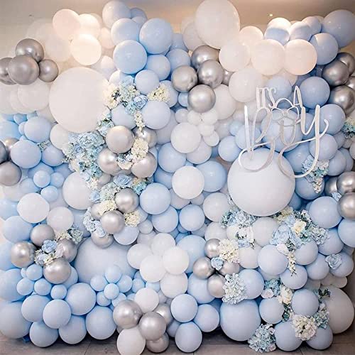 Kit Guirnalda de Globos Azul, 96 Piezas Globos Guirnalda Fiesta Kit Arco Globo Azul, Blanco y Azul plateado Látex Globos para Baby Shower Boda Aniversario Cumpleaños Fiesta Decoración