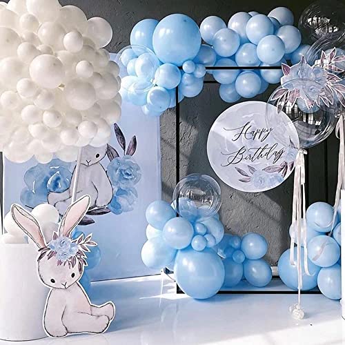 Kit Guirnalda de Globos Azul, 96 Piezas Globos Guirnalda Fiesta Kit Arco Globo Azul, Blanco y Azul plateado Látex Globos para Baby Shower Boda Aniversario Cumpleaños Fiesta Decoración