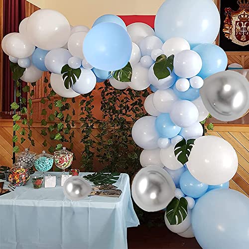 Kit Guirnalda de Globos Azul, 96 Piezas Globos Guirnalda Fiesta Kit Arco Globo Azul, Blanco y Azul plateado Látex Globos para Baby Shower Boda Aniversario Cumpleaños Fiesta Decoración