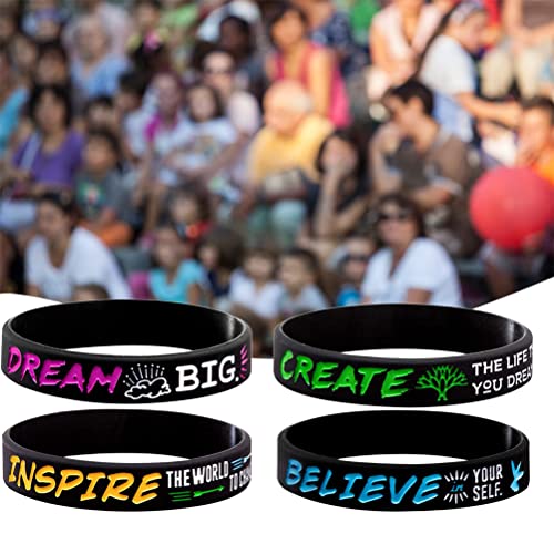 KKPLZZ 12 Pulseras de Goma Inspiradoras, CREA, CREA, inspira, sueña, Pulseras de Citas motivacionales, Pulseras de Silicona, Banda de Goma para Regalos de Fiesta, Regalos para Hombres y Mujeres