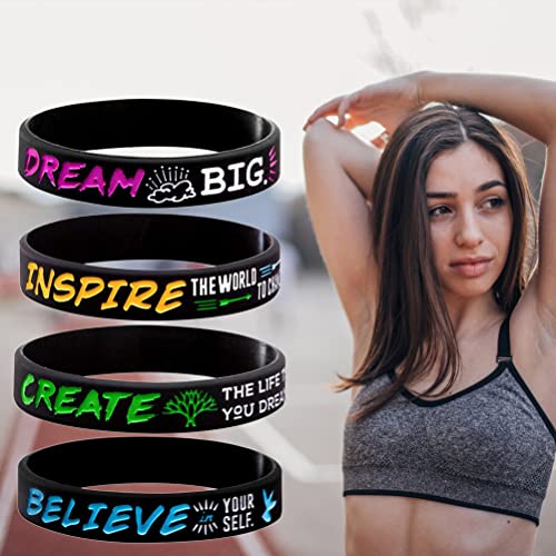 KKPLZZ 12 Pulseras de Goma Inspiradoras, CREA, CREA, inspira, sueña, Pulseras de Citas motivacionales, Pulseras de Silicona, Banda de Goma para Regalos de Fiesta, Regalos para Hombres y Mujeres