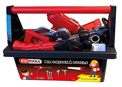 KS TOOLS 100093 Caja de herramientas completa y nomada, juguete de bricolaje de despertar niños. Juego de imitación para una idea de regalo original, de 3 a 8 años, No aplicado