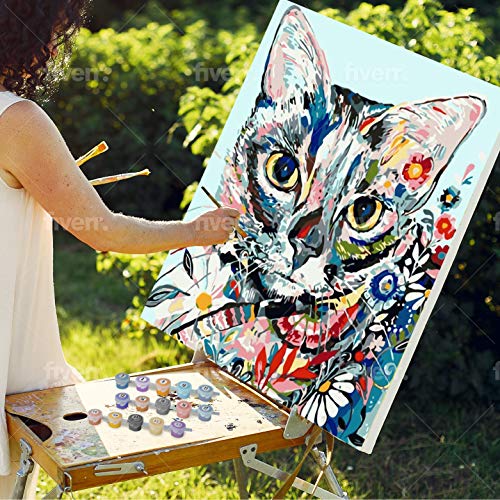 Kukicu Pintar por Numeros Adultos con Marco - Lienzo Enrollado sin arrugas - Cuadro para Pintar con Pinceles Pinturas al Oleo - DIY Kit - Arte y Manualidades (40 * 50cm, Con Marco) - Gato