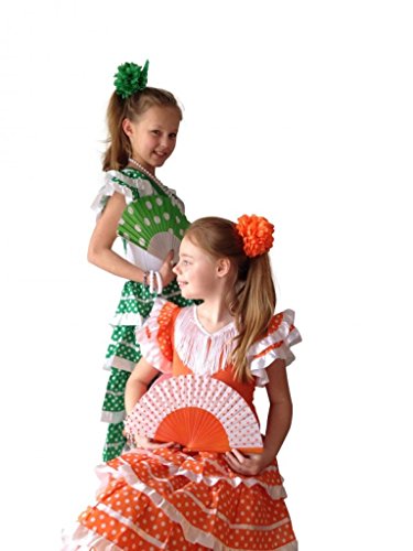 La Senorita Vestido Flamenco Español Traje de Flamenca Chica/niños Naranja Blanco (Talla 10, 128-134 - 85 cm, 7/8 años, Naranja)