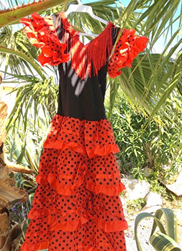 La Senorita Vestido Flamenco Sevillana Español Traje de Flamenca chica/niños rojo negro