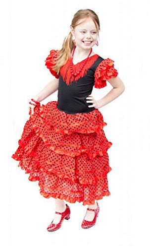 La Senorita Vestido Flamenco Sevillana Español Traje de Flamenca chica/niños rojo negro