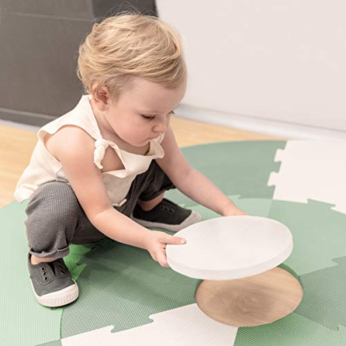 Lalaloom GREEN PLAYMAT - Alfombra infantil para juego (alfombra puzzle para bebe, redonda, con suelo, de espuma EVA para habitación), 120x120x1 cm, color Verde