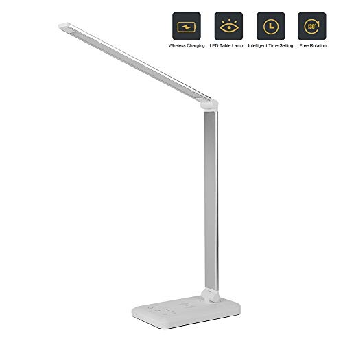 Lámpara de mesa, lámpara de noche LED, DC5V 2A, lámpara de escritorio LED alimentada por USB, cargador inalámbrico, luz de mesa regulable para dormitorio de estudio(A)