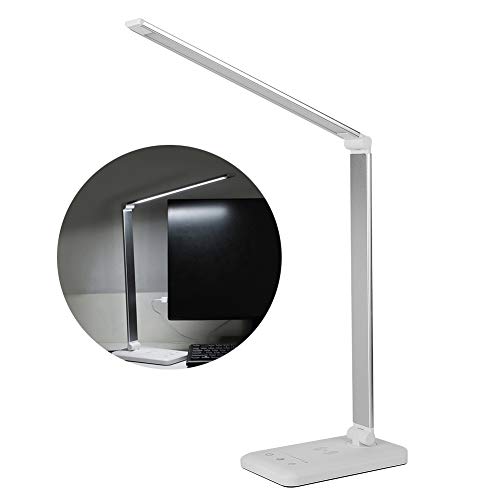 Lámpara de mesa, lámpara de noche LED, DC5V 2A, lámpara de escritorio LED alimentada por USB, cargador inalámbrico, luz de mesa regulable para dormitorio de estudio(A)