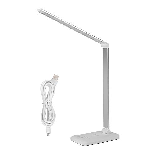 Lámpara de mesa, lámpara de noche LED, DC5V 2A, lámpara de escritorio LED alimentada por USB, cargador inalámbrico, luz de mesa regulable para dormitorio de estudio(A)