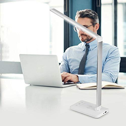 Lámpara de mesa, lámpara de noche LED, DC5V 2A, lámpara de escritorio LED alimentada por USB, cargador inalámbrico, luz de mesa regulable para dormitorio de estudio(A)