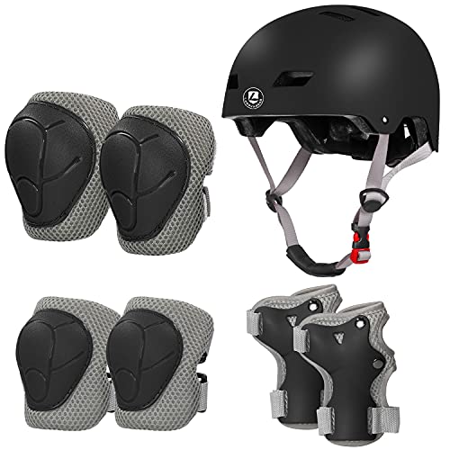 LANOVAGEAR Casco Infantil Set de Protección Casco Protección Patinaje 2-8 años Ajustable Rodilleras Coderas y Muñequeras para Patinaje Ciclismo Monopatín Skateboard (Negro, S)