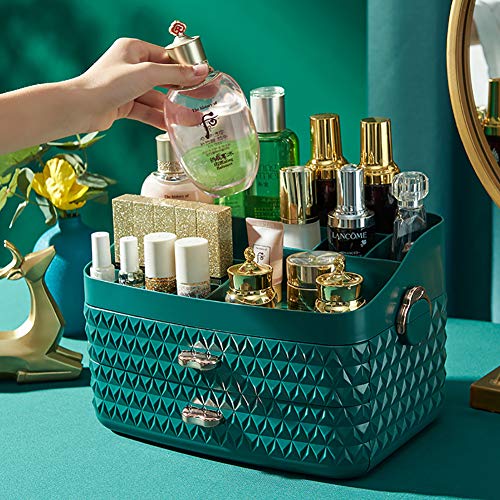 LASIMAO con cajones Maquillaje, Caja de Almacenamiento de Maquillaje, Caja de Almacenamiento de Joyas Organizador de Escritorio Caja de joyería para vestidor Baño de Dormitorio,Verde