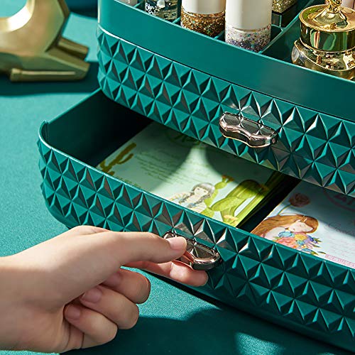 LASIMAO con cajones Maquillaje, Caja de Almacenamiento de Maquillaje, Caja de Almacenamiento de Joyas Organizador de Escritorio Caja de joyería para vestidor Baño de Dormitorio,Verde