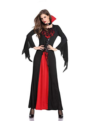 LATH.PIN Disfraz de bruja para mujer – Cosplay vampiro vestido largo Halloween Carnaval Oversize vestido de manga larga Negro XL