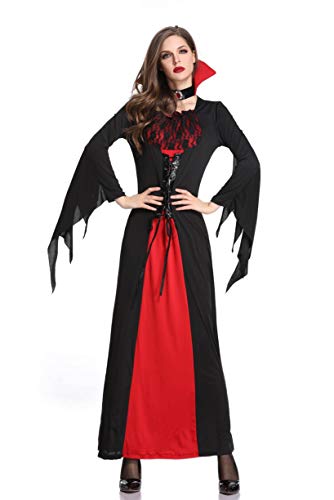 LATH.PIN Disfraz de bruja para mujer – Cosplay vampiro vestido largo Halloween Carnaval Oversize vestido de manga larga Negro XL